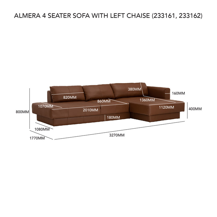 Porter 4 Seater Sofa with Chaise - Brown