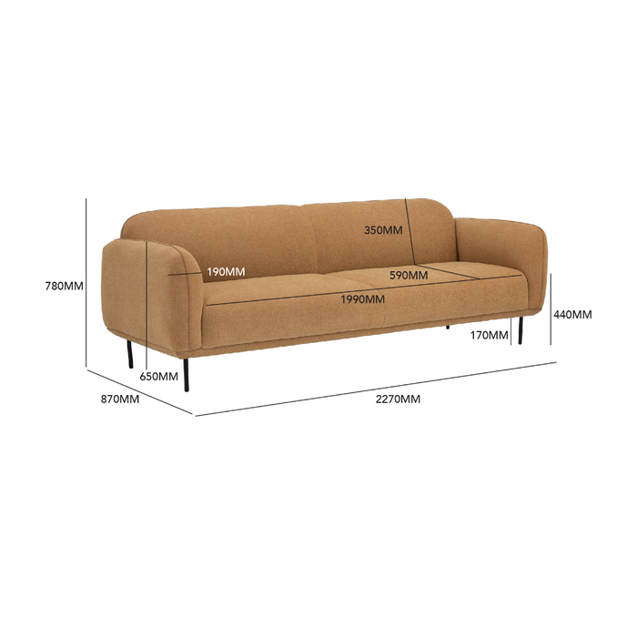 Cuba 3 Seater Sofa - Turmeric