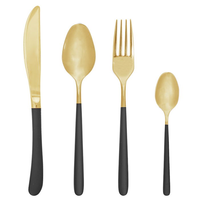 Set Of 4 Cutlery In Black And Gold Colour (#)