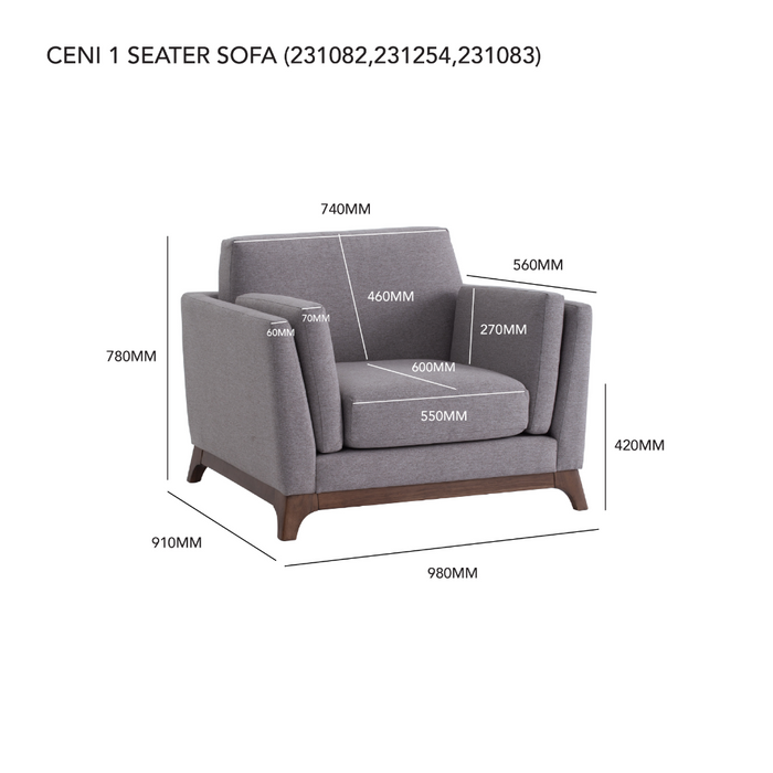 Ceni Single Seater Sofa - Grey