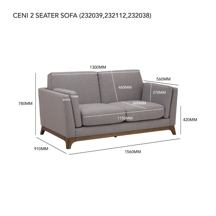 Ceni Two Seater Sofa - Grey