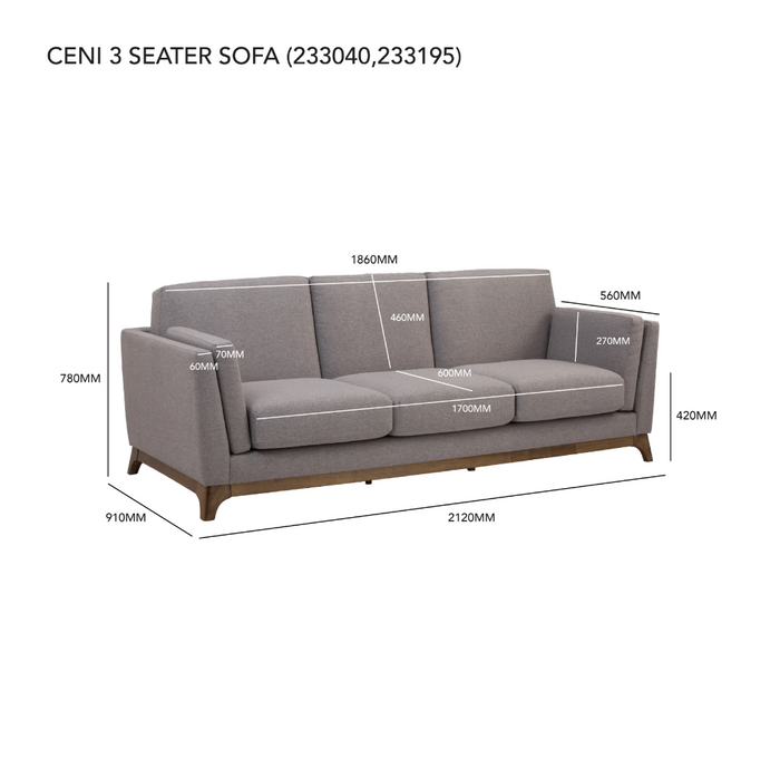 Ceni 3-Seater Sofa Grey